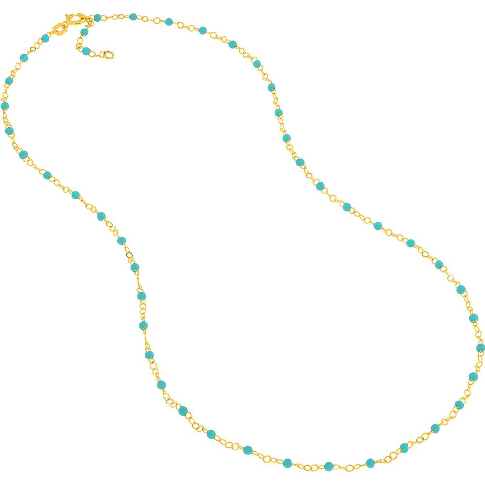Olas d'Oro - 14K Yellow Gold Light Turquoise Enamel Bead on Piatto Chain Necklace  18'' Length