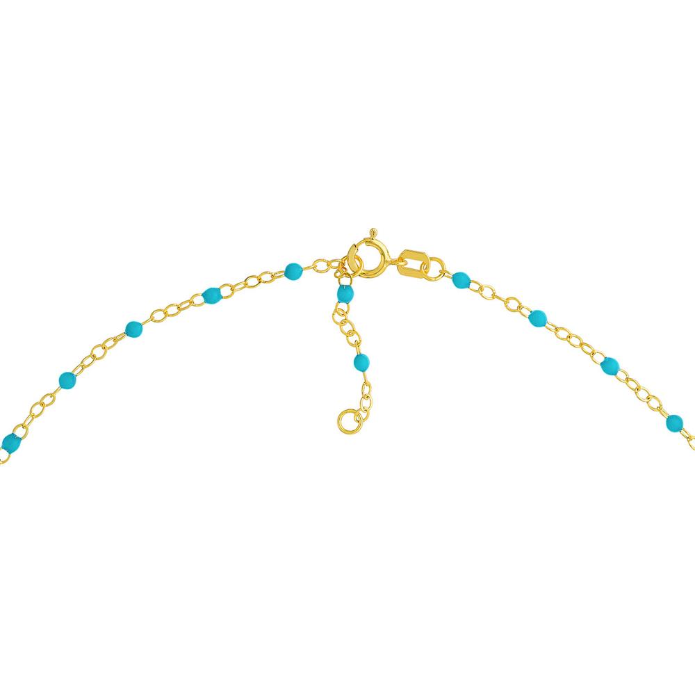 Olas d'Oro - 14K Yellow Gold Light Turquoise Enamel Bead on Piatto Chain Necklace  18'' Length