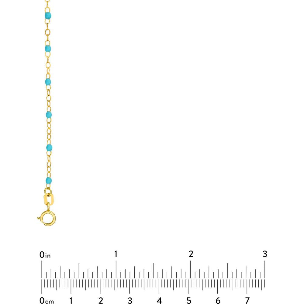 Olas d'Oro - 14K Yellow Gold Light Turquoise Enamel Bead on Piatto Chain Necklace  18'' Length