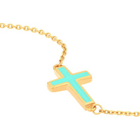 Olas d'Oro - 14K Yellow Gold Light Turquoise Enamel Sideways Cross Bracelet