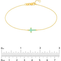 Olas d'Oro - 14K Yellow Gold Light Turquoise Enamel Sideways Cross Bracelet