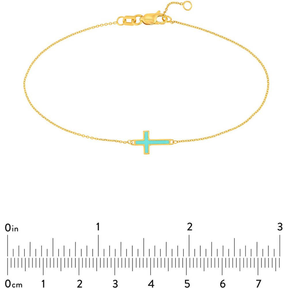 Olas d'Oro - 14K Yellow Gold Light Turquoise Enamel Sideways Cross Bracelet