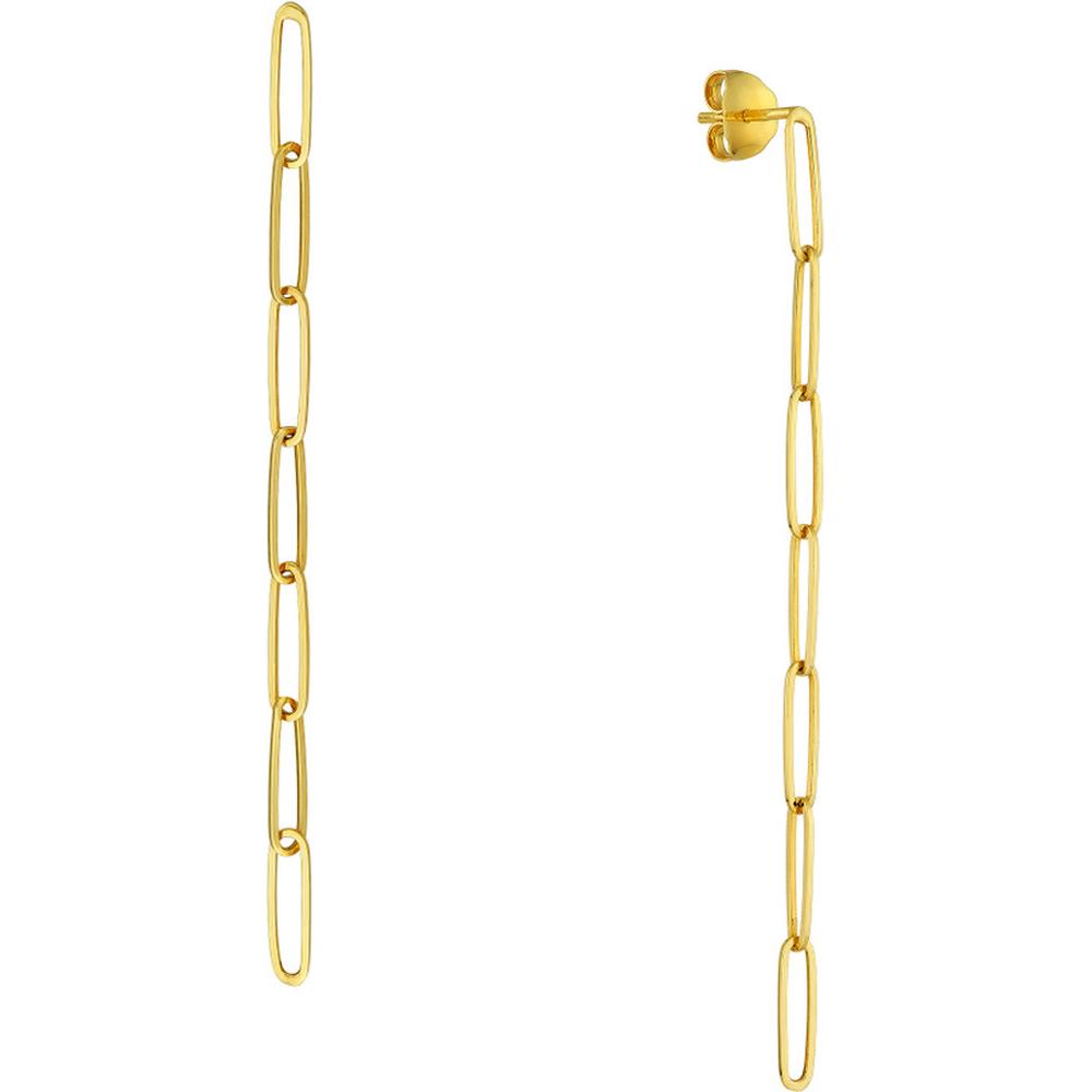 Olas d'Oro - 14K Yellow Gold Long Paper Clip Dangle Earrings