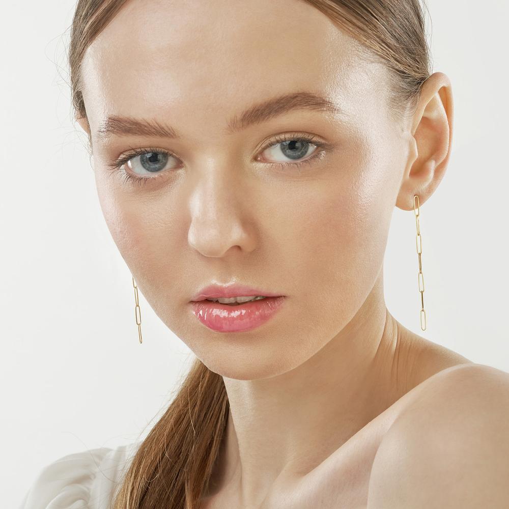 Olas d'Oro - 14K Yellow Gold Long Paper Clip Dangle Earrings