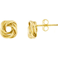 Olas d'Oro - 14K Yellow Gold Love Knot Stud Earrings on Post Back - Textured Design