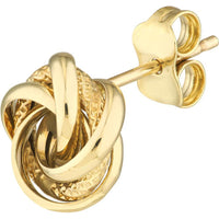 Olas d'Oro - 14K Yellow Gold Love Knot Stud Earrings on Post Back - Textured Design