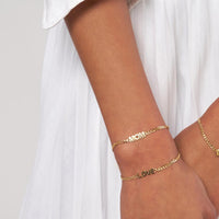 Olas d'Oro - 14K Yellow Gold Love on Curb Chain Adjustable Bracelet