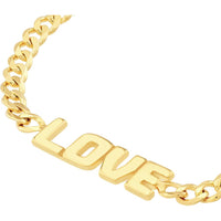 Olas d'Oro - 14K Yellow Gold Love on Curb Chain Adjustable Bracelet