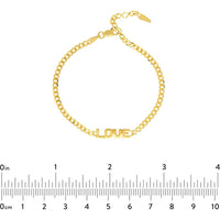 Olas d'Oro - 14K Yellow Gold Love on Curb Chain Adjustable Bracelet