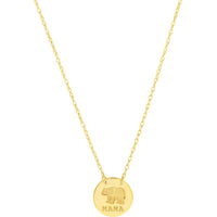 Olas d'Oro - 14K Yellow Gold Mama Bear Etched Disc Pendant Necklace with Adjustable Chain