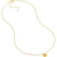 Olas d'Oro - 14K Yellow Gold Mama Bear Etched Disc Pendant Necklace with Adjustable Chain