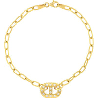 Olas d'Oro - 14K Yellow Gold Mariner Link Bracelet with 1/5tcw Diamonds and Forzentina Chain