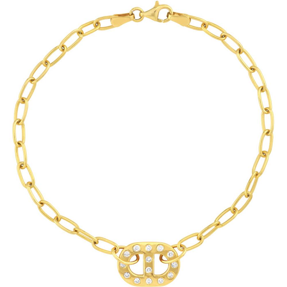 Olas d'Oro - 14K Yellow Gold Mariner Link Bracelet with 1/5tcw Diamonds and Forzentina Chain