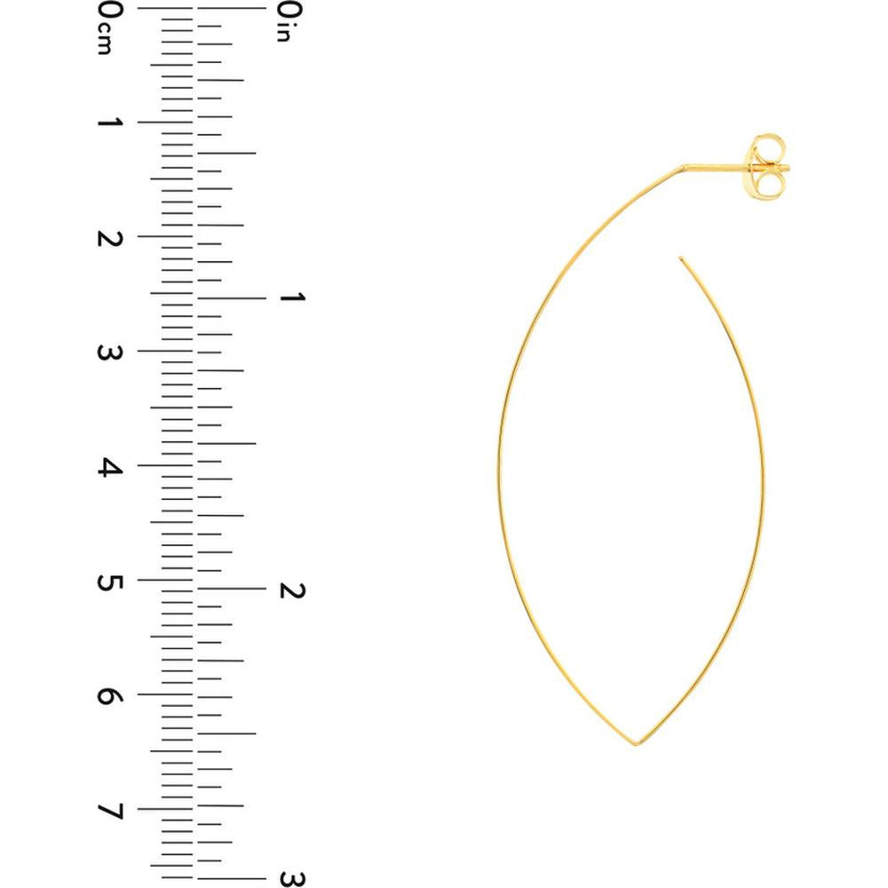 Olas d'Oro - 14K Yellow Gold Marquise Wire Hoop Earrings - 2.70 Grams Total Weight