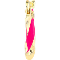 Olas d'Oro - 14K Yellow Gold Medium Neon Pink Enamel Round Twist Hoops - 1.10g Total Weight