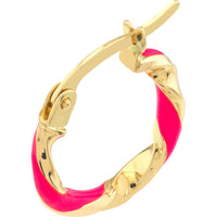Olas d'Oro - 14K Yellow Gold Medium Neon Pink Enamel Round Twist Hoops - 1.10g Total Weight