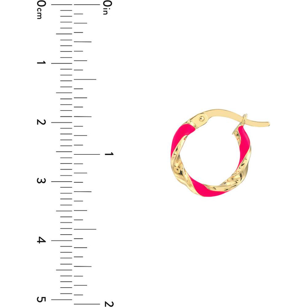 Olas d'Oro - 14K Yellow Gold Medium Neon Pink Enamel Round Twist Hoops - 1.10g Total Weight
