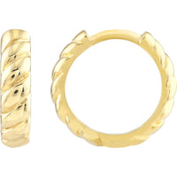Olas d'Oro - 14K Yellow Gold Medium Ribbed Polished Huggie Hoops - 2.30g Total Weight