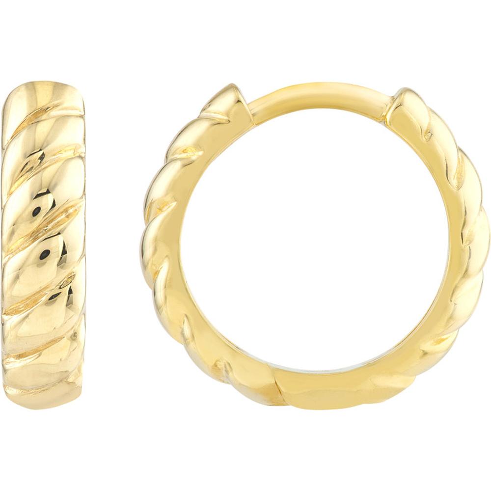 Olas d'Oro - 14K Yellow Gold Medium Ribbed Polished Huggie Hoops - 2.30g Total Weight