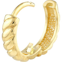 Olas d'Oro - 14K Yellow Gold Medium Ribbed Polished Huggie Hoops - 2.30g Total Weight