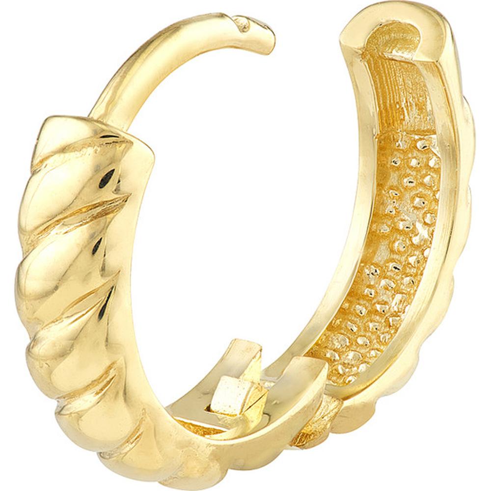 Olas d'Oro - 14K Yellow Gold Medium Ribbed Polished Huggie Hoops - 2.30g Total Weight