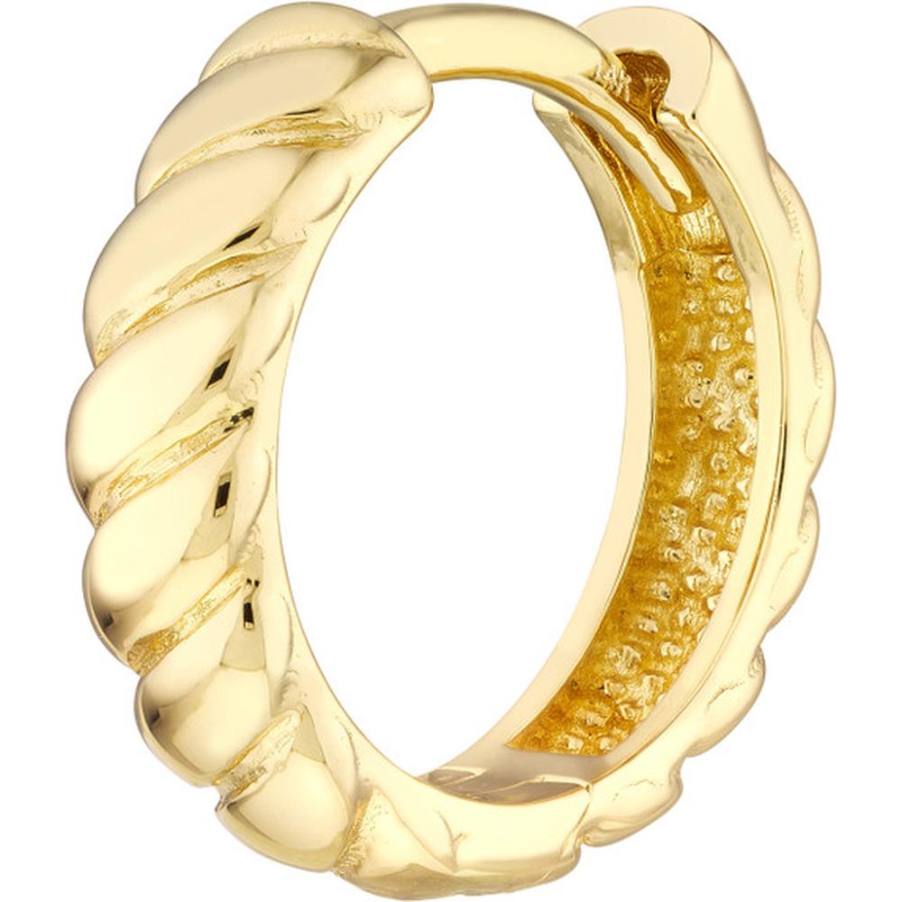 Olas d'Oro - 14K Yellow Gold Medium Ribbed Polished Huggie Hoops - 2.30g Total Weight