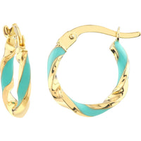 Olas d'Oro - 14K Yellow Gold Medium Turquoise Enamel Twist Hoop Earrings