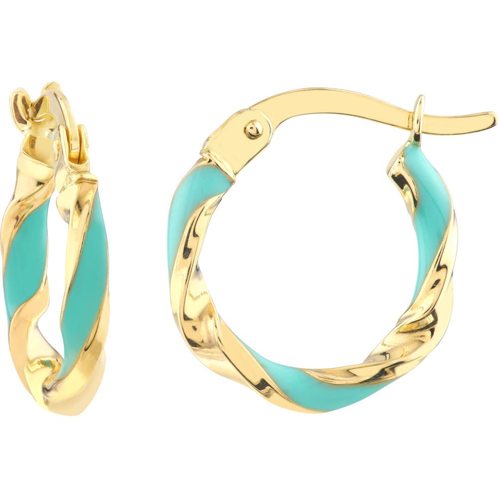 Olas d'Oro - 14K Yellow Gold Medium Turquoise Enamel Twist Hoop Earrings