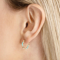 Olas d'Oro - 14K Yellow Gold Medium Turquoise Enamel Twist Hoop Earrings