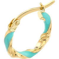 Olas d'Oro - 14K Yellow Gold Medium Turquoise Enamel Twist Hoop Earrings