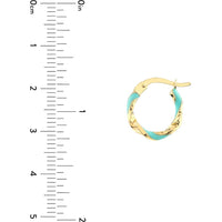 Olas d'Oro - 14K Yellow Gold Medium Turquoise Enamel Twist Hoop Earrings