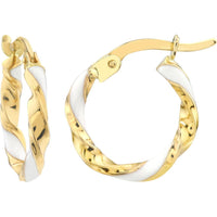 Olas d'Oro - 14K Yellow Gold Medium White Enamel Round Twist Hoops - 1.10g