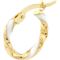 Olas d'Oro - 14K Yellow Gold Medium White Enamel Round Twist Hoops - 1.10g