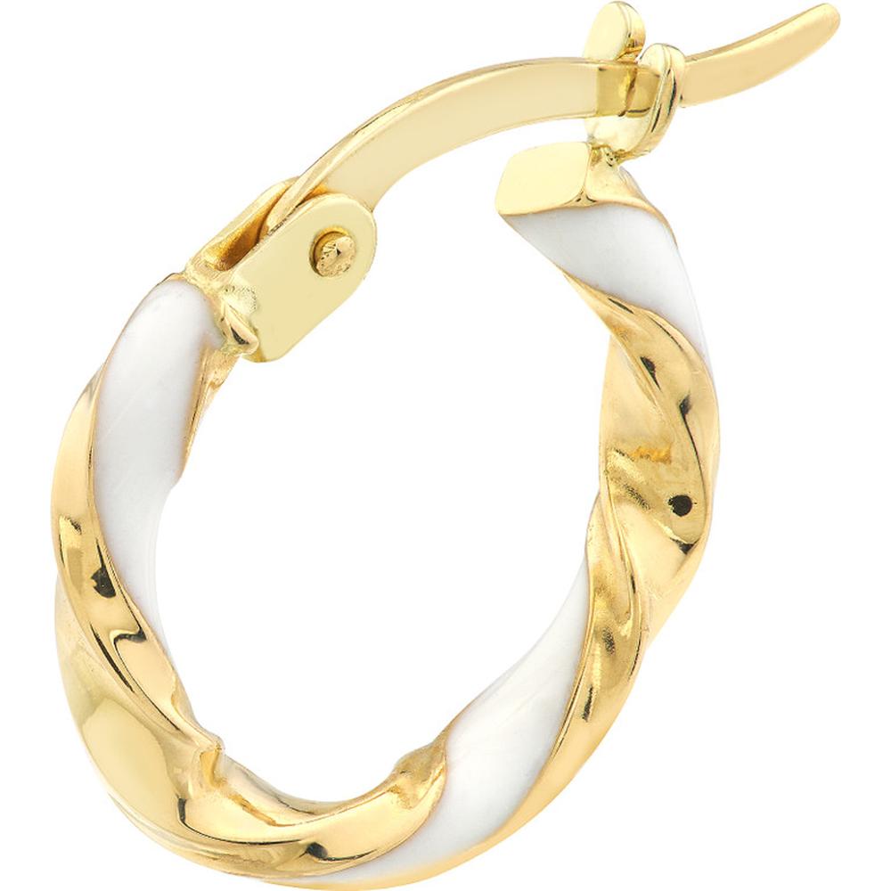 Olas d'Oro - 14K Yellow Gold Medium White Enamel Round Twist Hoops - 1.10g
