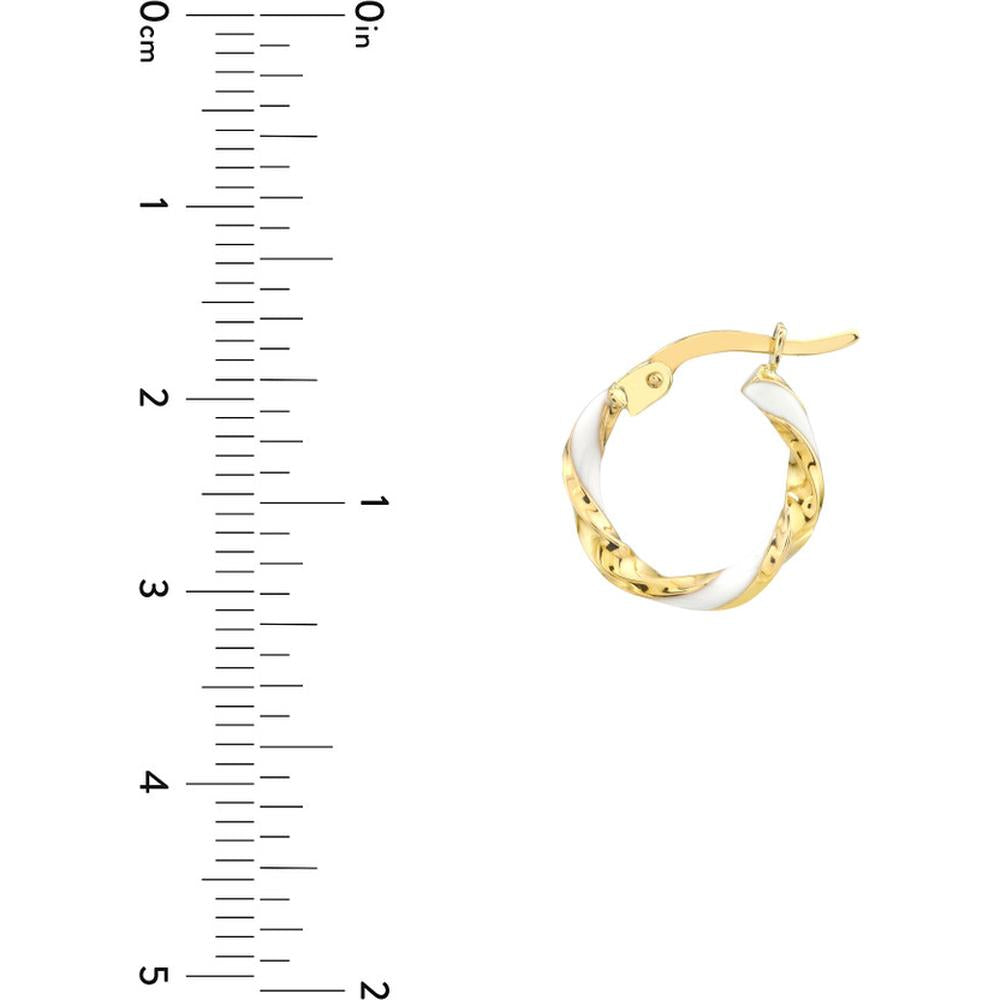 Olas d'Oro - 14K Yellow Gold Medium White Enamel Round Twist Hoops - 1.10g