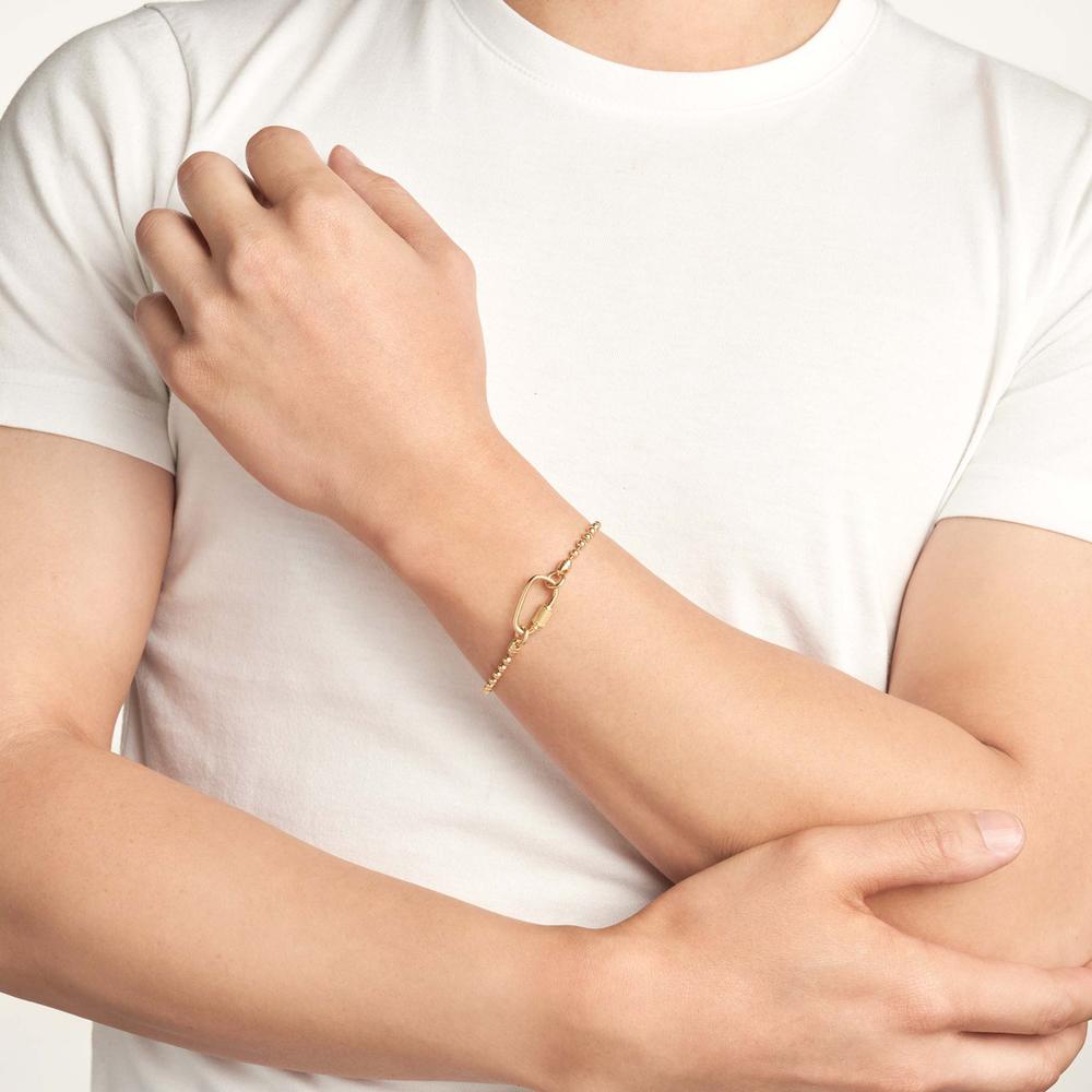 Olas d'Oro - 14K Yellow Gold Men's Oval Twist Barrel Lock Bead Bracelet - 9.40g