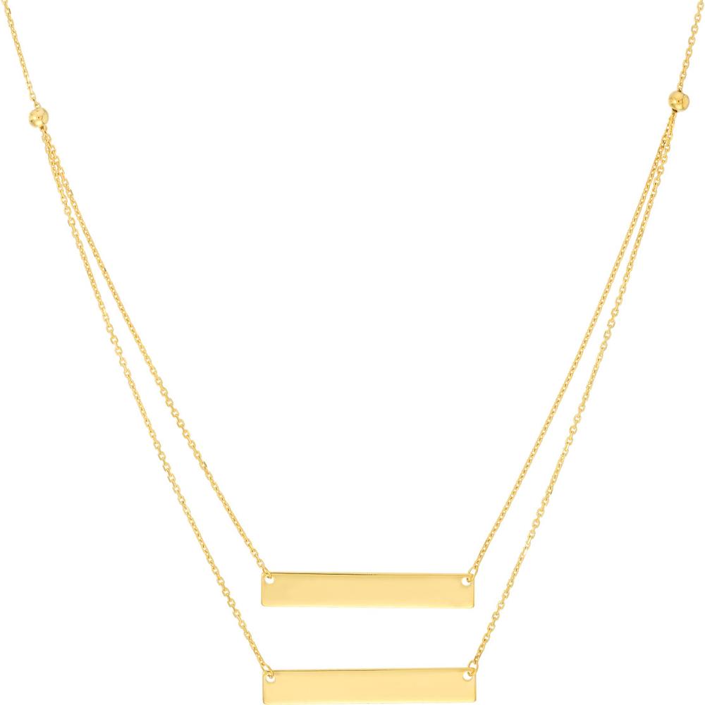 Olas d'Oro - 14K Yellow Gold Mini Bar Layered Duo Adjustable Necklace - 3.45g