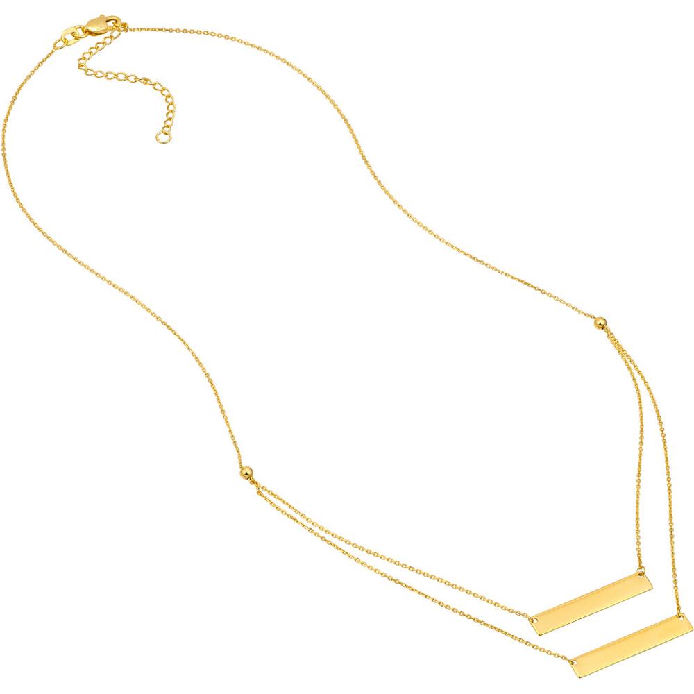 Olas d'Oro - 14K Yellow Gold Mini Bar Layered Duo Adjustable Necklace - 3.45g