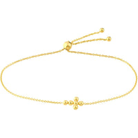 Olas d'Oro - 14K Yellow Gold Mini Beaded Cross Bolo Bracelet for Women