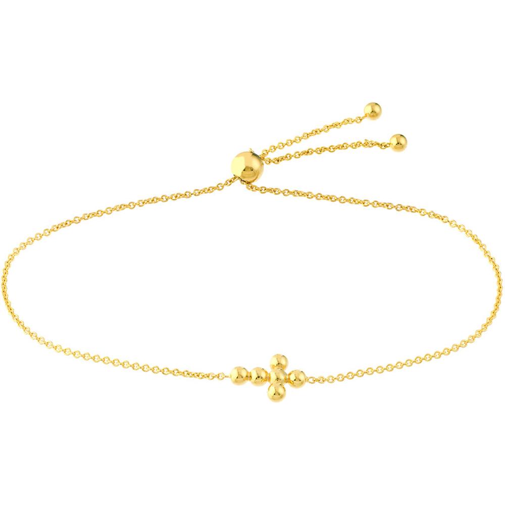 Olas d'Oro - 14K Yellow Gold Mini Beaded Cross Bolo Bracelet for Women