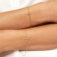 Olas d'Oro - 14K Yellow Gold Mini Beaded Cross Bolo Bracelet for Women