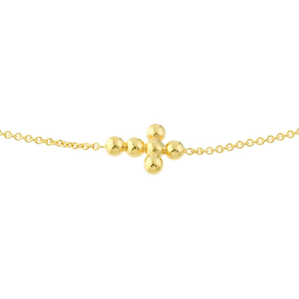 Olas d'Oro - 14K Yellow Gold Mini Beaded Cross Bolo Bracelet for Women