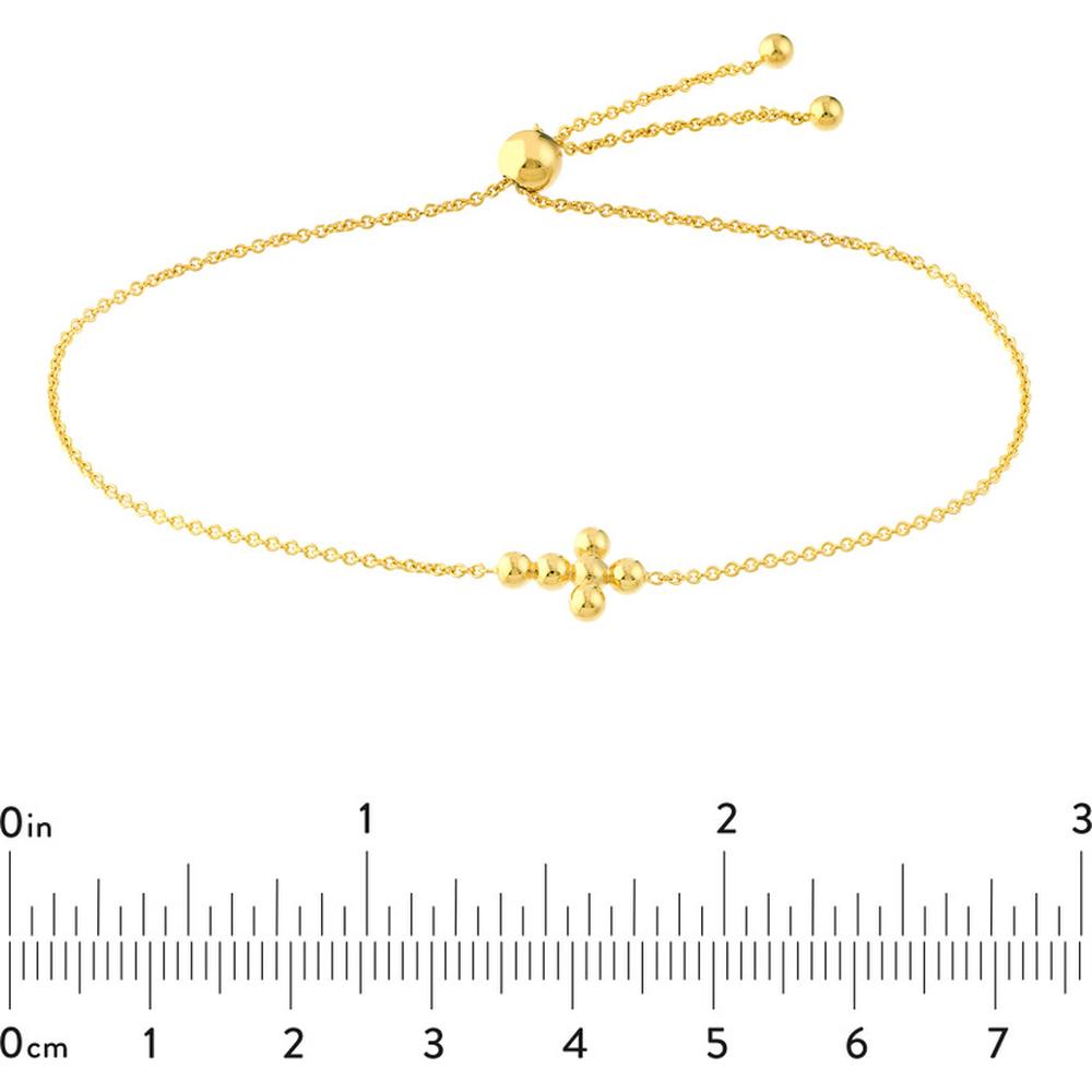 Olas d'Oro - 14K Yellow Gold Mini Beaded Cross Bolo Bracelet for Women
