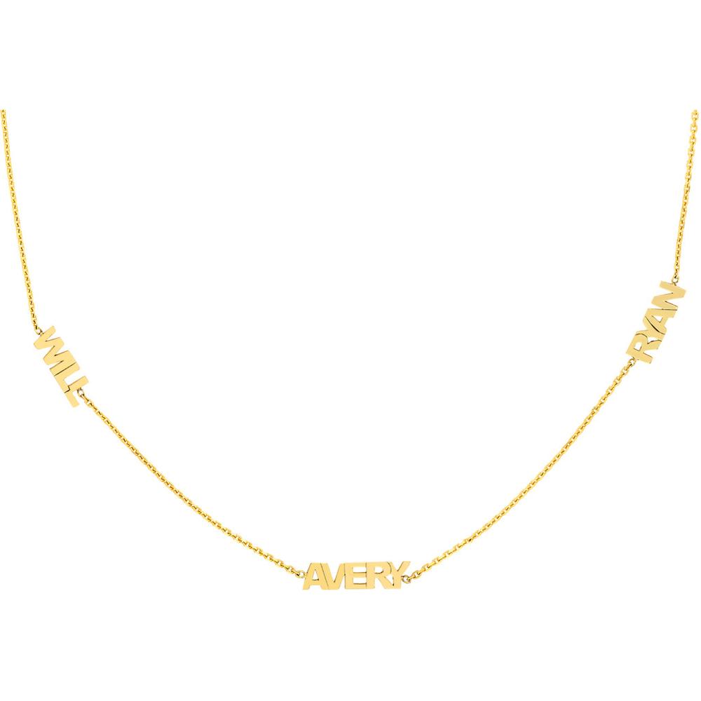 Olas d'Oro - 14K Yellow Gold Mini Block Nameplate Station Necklace with Adjustable Chain - Personalized Custom Name Design