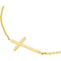Olas d'Oro - 14K Yellow Gold Mini Cross Adjustable Pendant Necklace - Graceful Spiritual Design