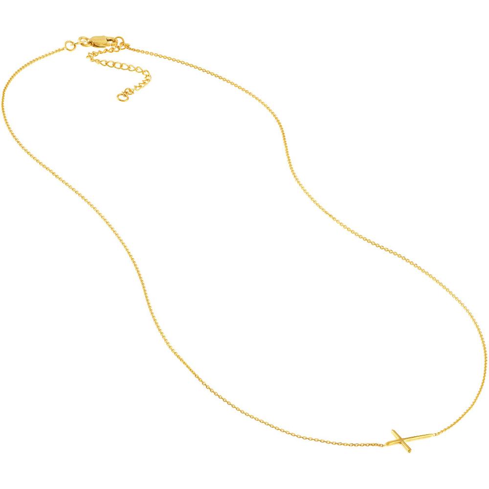 Olas d'Oro - 14K Yellow Gold Mini Cross Adjustable Pendant Necklace - Graceful Spiritual Design