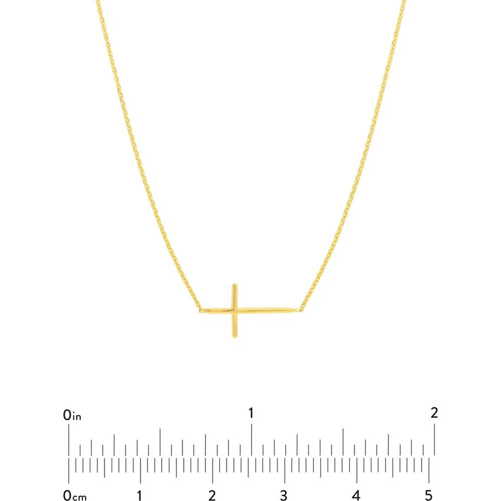 Olas d'Oro - 14K Yellow Gold Mini Cross Adjustable Pendant Necklace - Graceful Spiritual Design