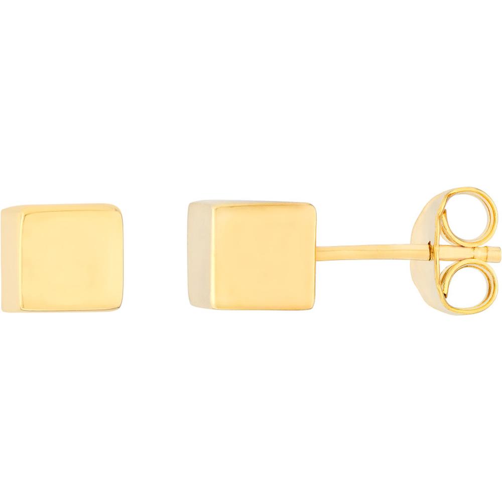 Olas d'Oro - 14K Yellow Gold Mini Cube Stud Earrings - 1.45g Total Weight
