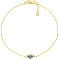 Olas d'Oro - 14K Yellow Gold Mini CZ Evil Eye Adjustable Bracelet  Protective Charm with Sparkling CZ Stones
