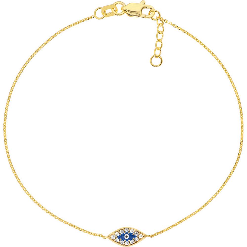 Olas d'Oro - 14K Yellow Gold Mini CZ Evil Eye Adjustable Bracelet  Protective Charm with Sparkling CZ Stones